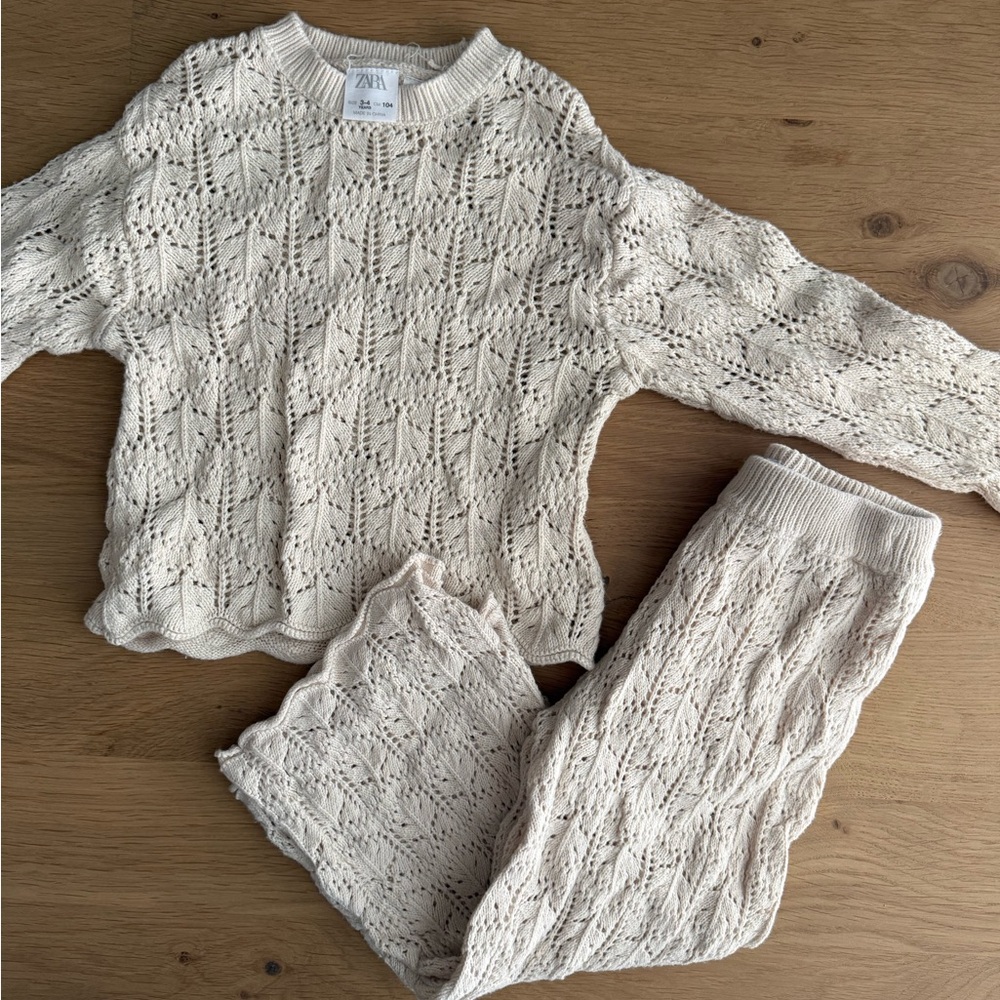 Zara Cream Knit Sweater and Pants Set